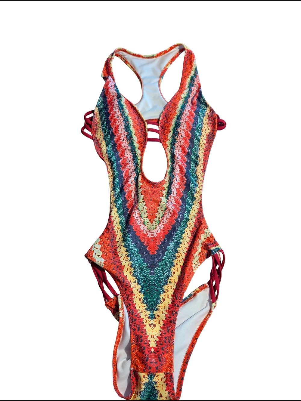 Colorful Chevron Cutout One-Piece Swimsuit